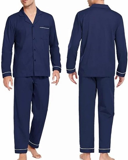 Mens 100% Cotton Pajamas Set Button Down  Knit Men's Sleepwear Adult Long Sleeve Loungewear