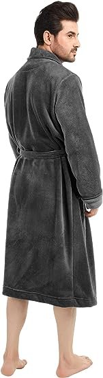 Mens Shawl Collar Fleece Bathrobe Robe