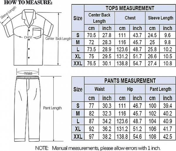 Men's Silk Satin Pajama Set Short Sleeve Classic Sleepwear Button Down Loungewear with Long Pants