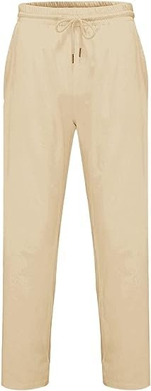 Mens Cotton Linen Drawstring Pants Elastic Waist Casual Jogger Yoga Pants