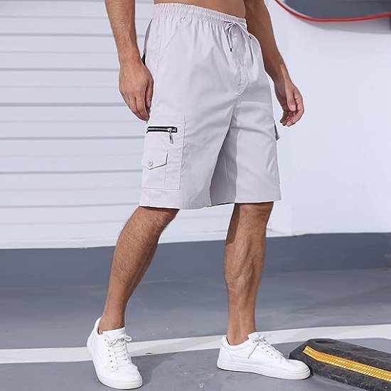 Men's Cargo Shorts Elastic Waist Outdoor Jogger SweatShorts with Multi-Pocket